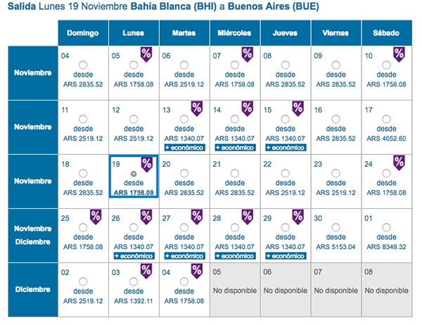 Patantalla de eleccion de vuelos